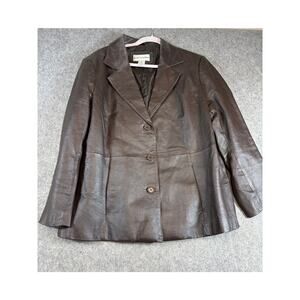 Jessica London Leather Blazer Womens Size 20W Plus Brown Button Up Preppy Jacket